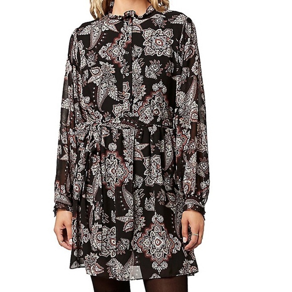 NWT Buffalo David Bitton floral black printed belted dress, Small, spring